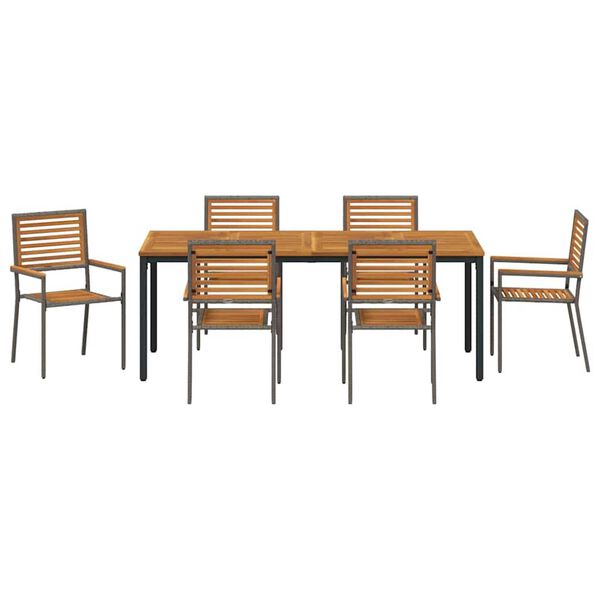 vidaXL Σέτ φαγητού για κήπο 7 pcs Γκρι και Καφέ 200 x 100 x 75 cm