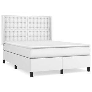 vidaXL Κρεβάτι Boxspring με Στρώμα Λευκό 140x200εκ.από Συνθετικό Δέρμα