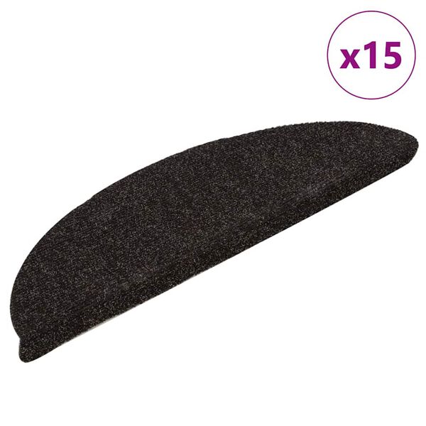vidaXL Πατάκια Σκάλας Αυτοκόλ. 15 τεμ Σκ. Καφέ 65x21x4 εκ Βελονιασμένο