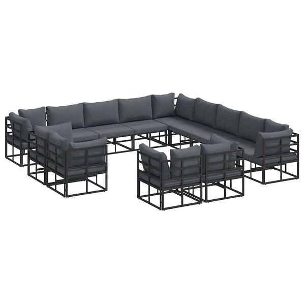 vidaXL Σετ Καναπέ Κήπου με μαξιλάρι 13 pcs Μαύρο Αλουμίνιο