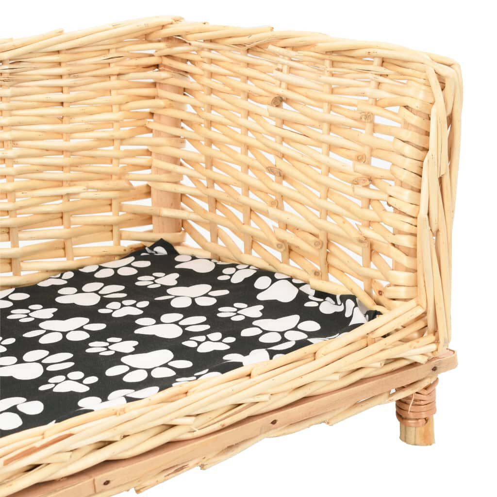 vidaXL Καλάθι Σκύλου με Μαξιλάρι 50x33x30 εκ. από Φυσικό Ξύλο Ιτιάς