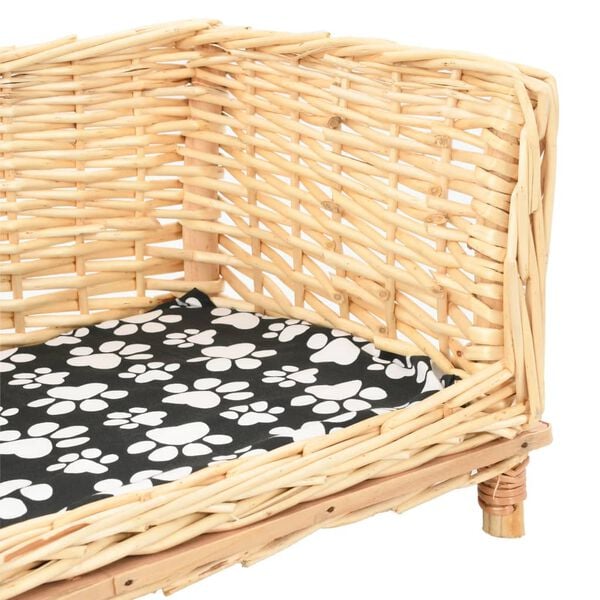 vidaXL Καλάθι Σκύλου με Μαξιλάρι 50x33x30 εκ. από Φυσικό Ξύλο Ιτιάς