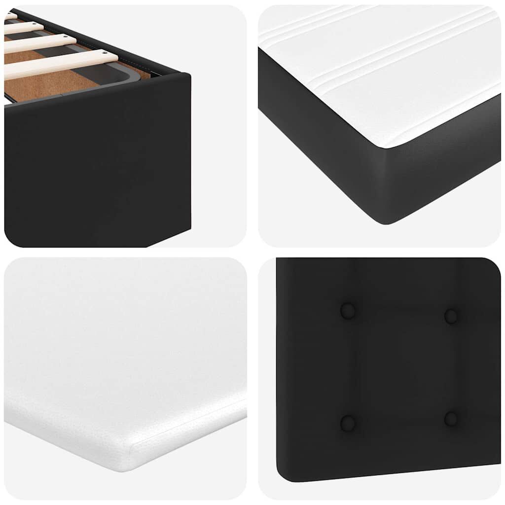 vidaXL Οθωμανικό κρεβάτι με στρώματα & LEDs Μαύρο Faux Leather