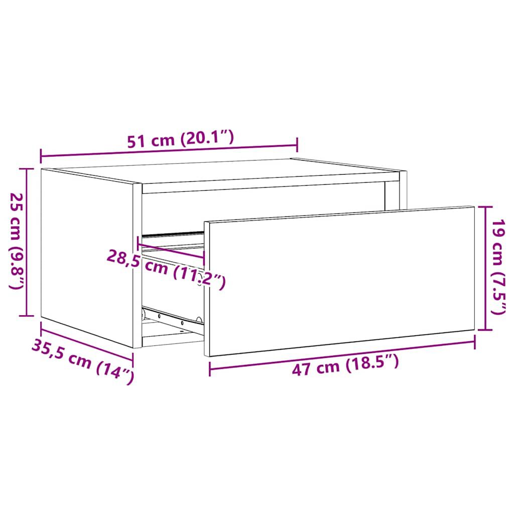 vidaXL Κομοδίνα Επιτοίχια με Φώτα LED 2 τεμ. Καπνιστή Δρυς