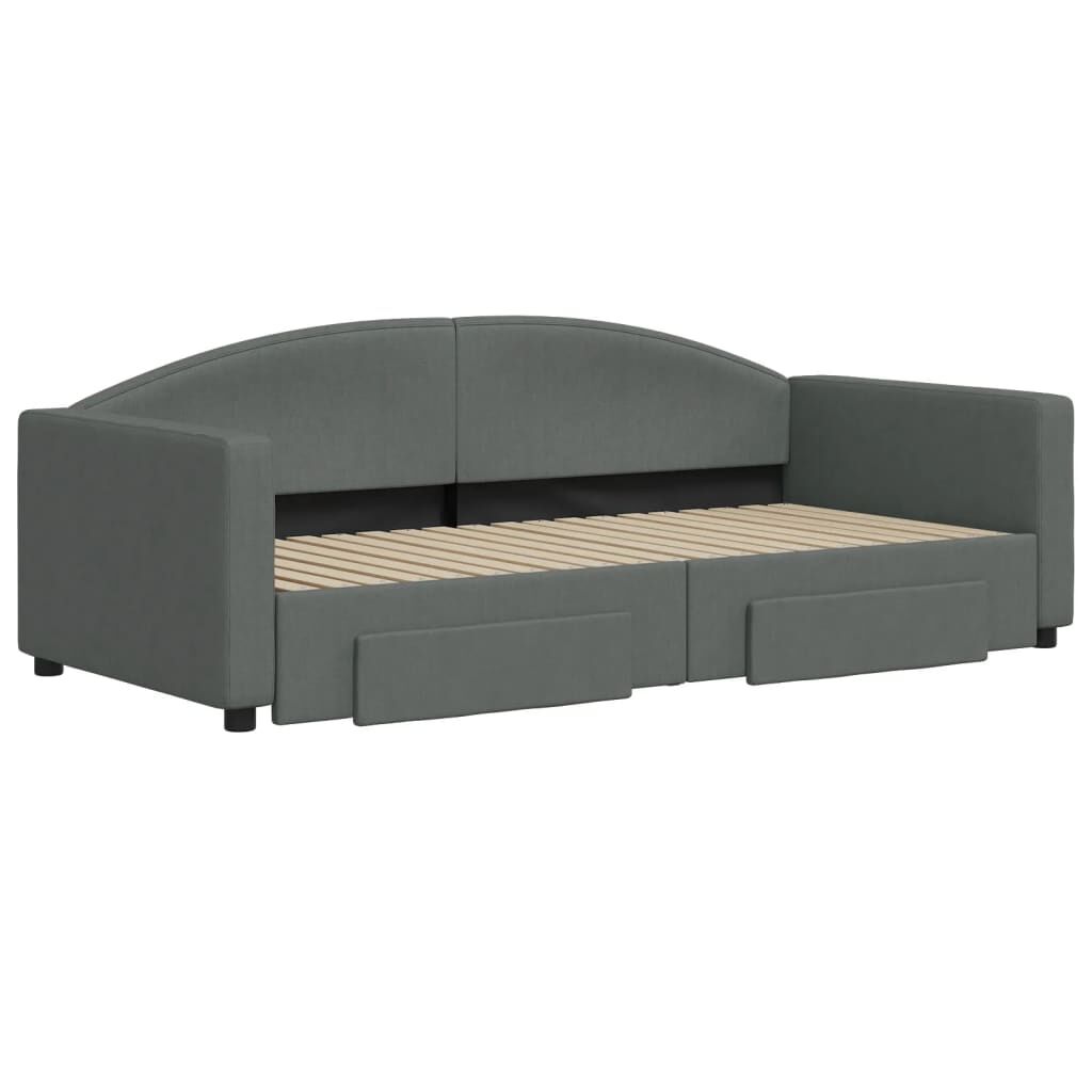 vidaXL Καναπές Κρεβάτι Συρόμενος Σκούρο Γκρι 90x190 εκ Ύφασμα Συρτάρια