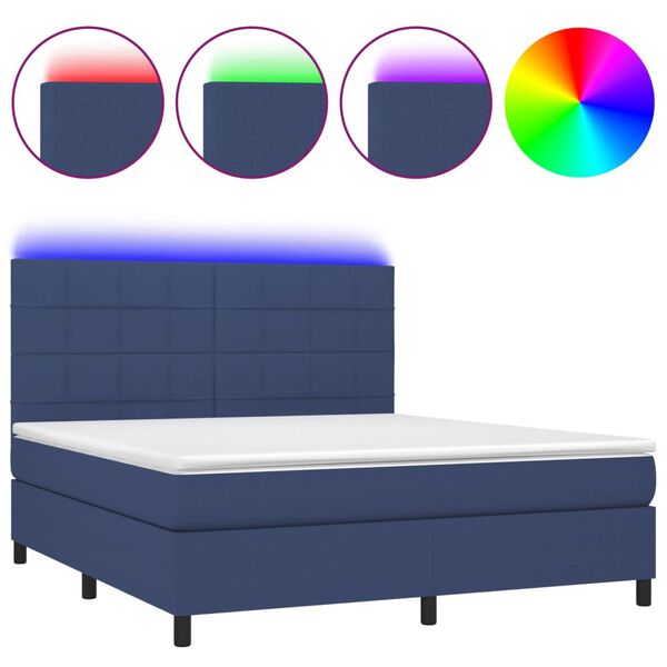vidaXL Κρεβάτι Boxspring με Στρώμα & LED Μπλε 160x200 εκ. Υφασμάτινο