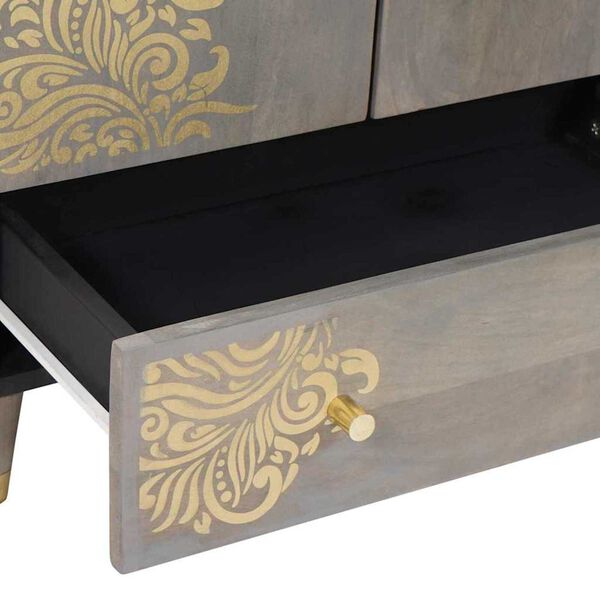 vidaXL Highboard Γκρι και Χρυσό 60 x 33.5 x 100 εκ. Μασίφ ξύλο μάνγκο