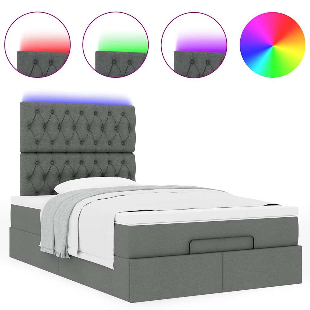 vidaXL Οθωμανικό κρεβάτι με στρώμα & LEDs Σκούρο γκρι 120x190cm Ύφασμα