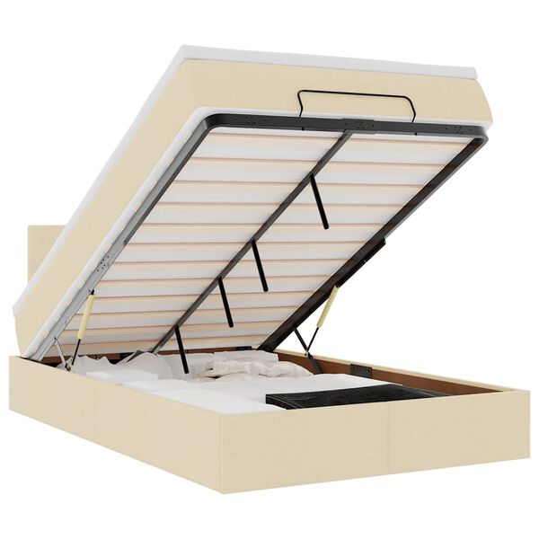 vidaXL Οθωμανικό κρεβάτι με στρώμα & LEDs Cream 120x190cm ύφασμα