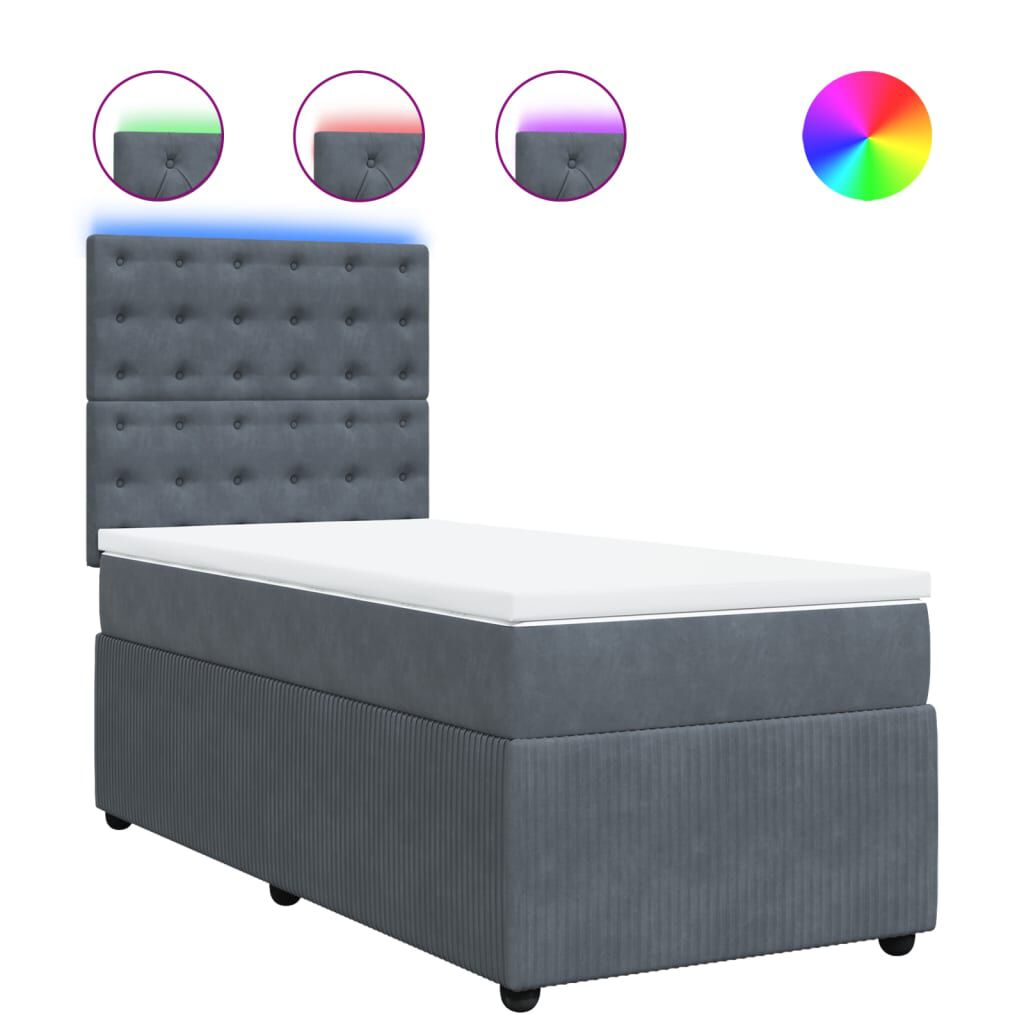 vidaXL Κρεβάτι Boxspring με Στρώμα Σκούρο Γκρι 80x200 εκ. Βελούδινο