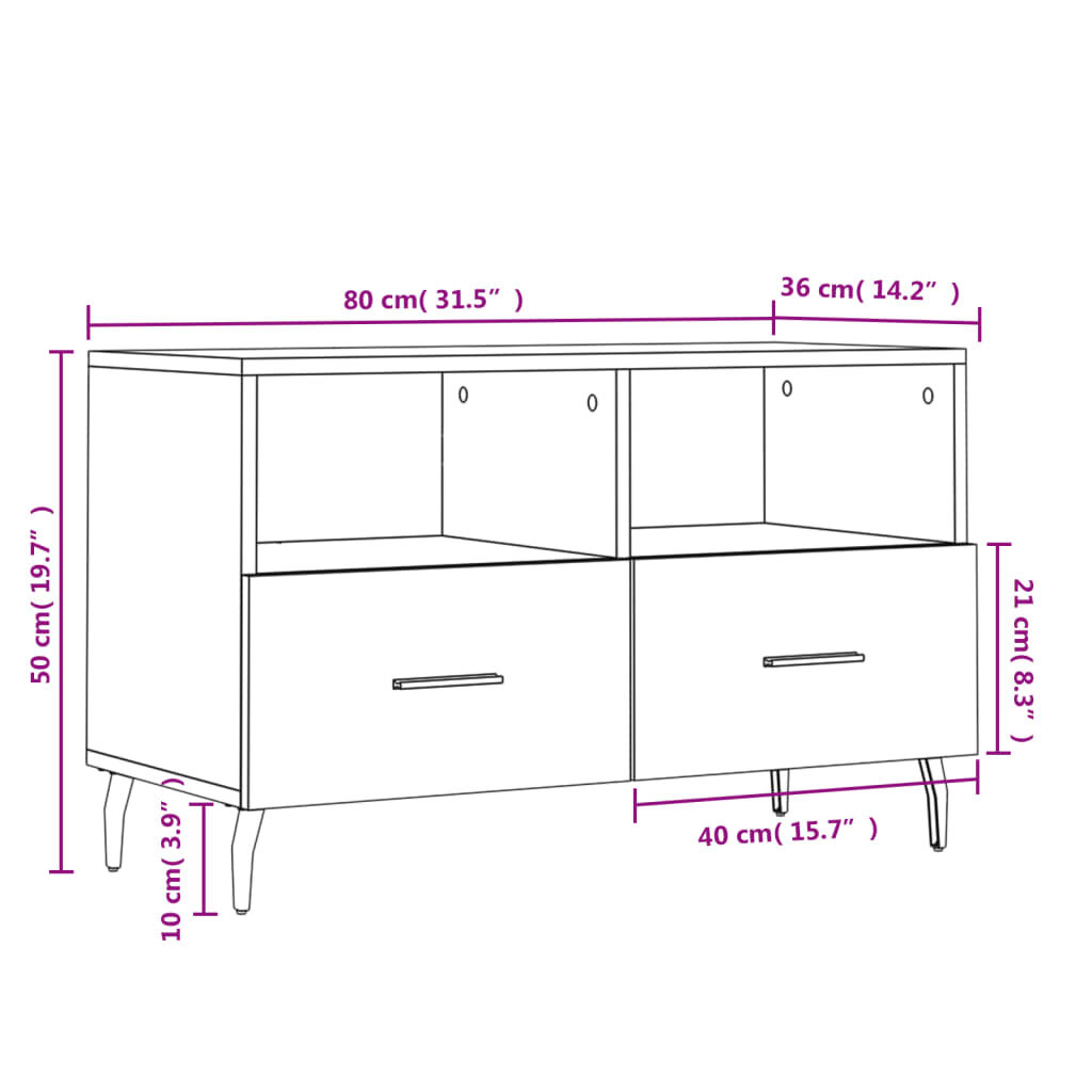 vidaXL Έπιπλο Τηλεόρασης Καφέ Δρυς 80x36x50 εκ. Επεξ. Ξύλο
