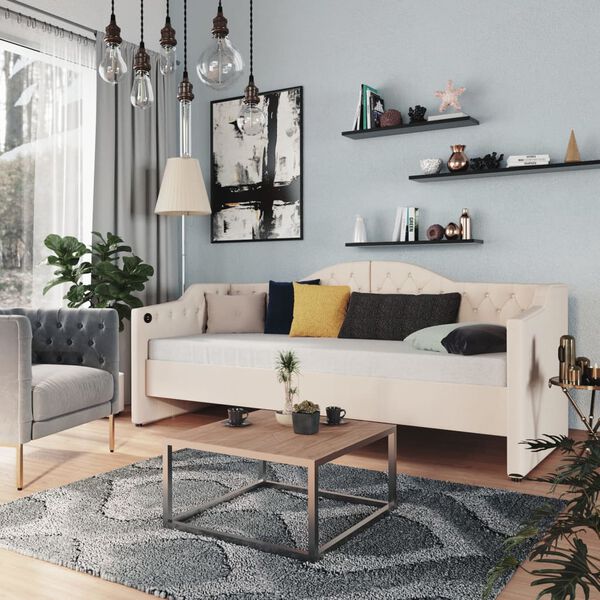 vidaXL &Kappa;&alpha;&nu;&alpha;&pi;έ&sigmaf; &Kappa;&rho;&epsilon;&beta;ά&tau;&iota; &mu;&epsilon; Έ&xi;&omicron;&delta;&omicron; USB &Kappa;&rho;έ&mu;&alpha; 90 x 200 &epsilon;&kappa;. &Upsilon;&phi;&alpha;&sigma;&mu;ά&tau;&iota;&nu;&omicron;&sigmaf;