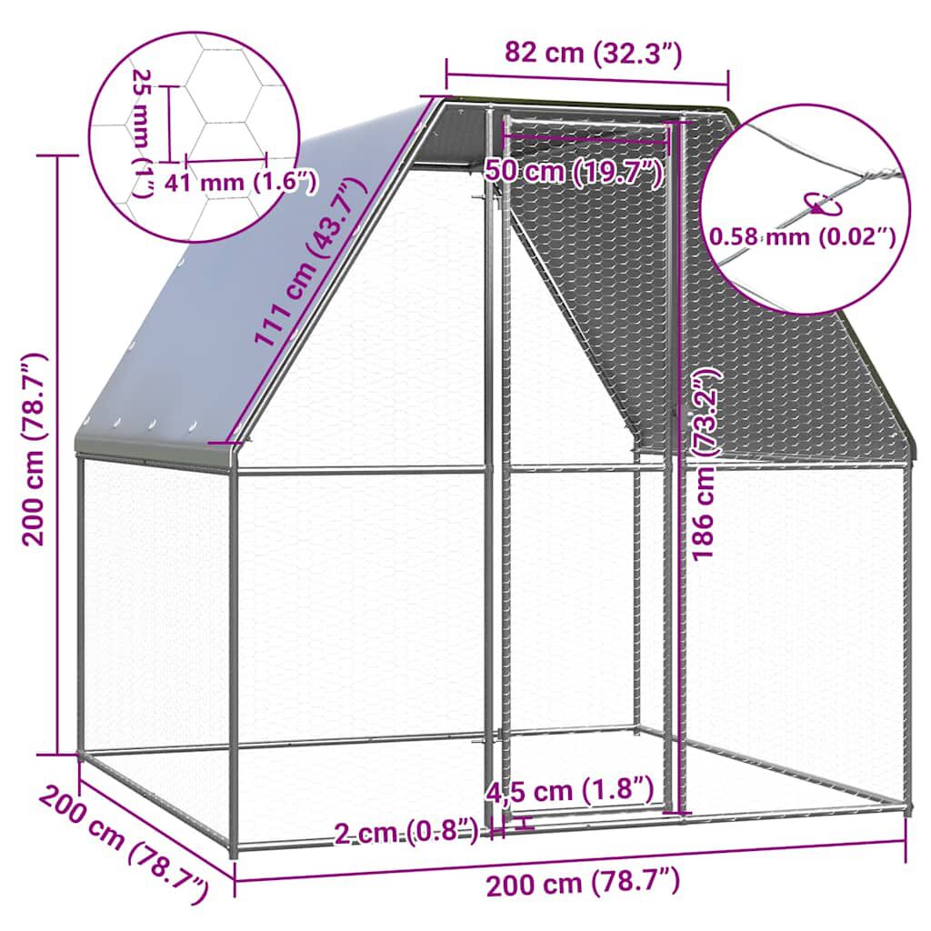 vidaXL Κοτέτσι - Κλουβί Ασημί / Γκρι 2x2x2 μ. από Γαλβανισμένο Χάλυβα