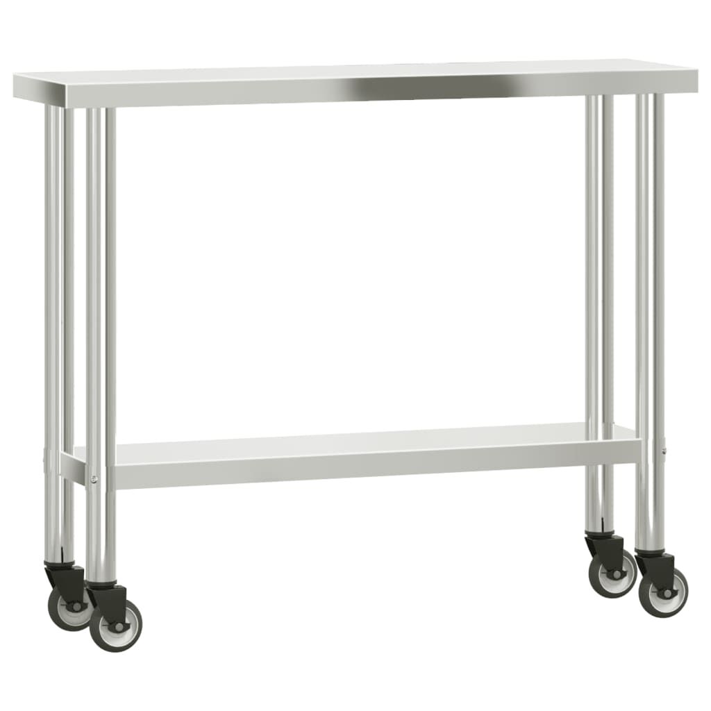 vidaXL Πάγκος Εργασίας Κουζίνας με Ράφι 110x30x120 εκ. Ανοξείδ. Ατσάλι