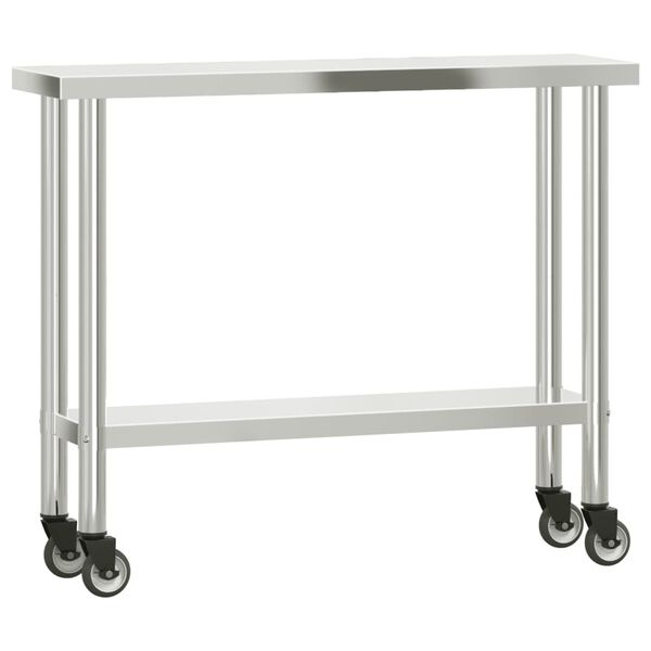 vidaXL Πάγκος Εργασίας Κουζίνας με Ράφι 110x30x120 εκ. Ανοξείδ. Ατσάλι