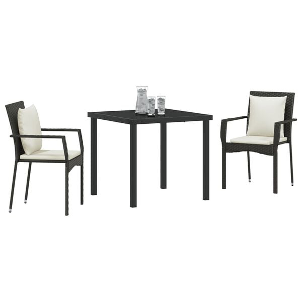 vidaXL Σέτ φαγητού για κήπο με μαξιλάρι 3 pcs Μαύρο Πολυ ράταν