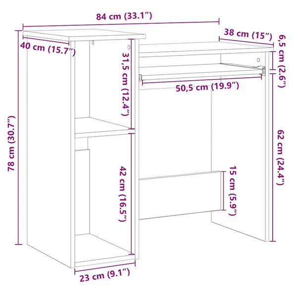 vidaXL Γραφείο με Ράφια Καφέ Δρυς 184x40x78 εκ Επεξεργασμένο Ξύλο