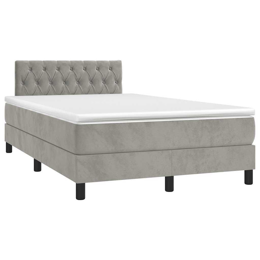 vidaXL Κρεβάτι Boxspring με Στρώμα & LED Αν.Γκρι 120x190εκ. Βελούδινο