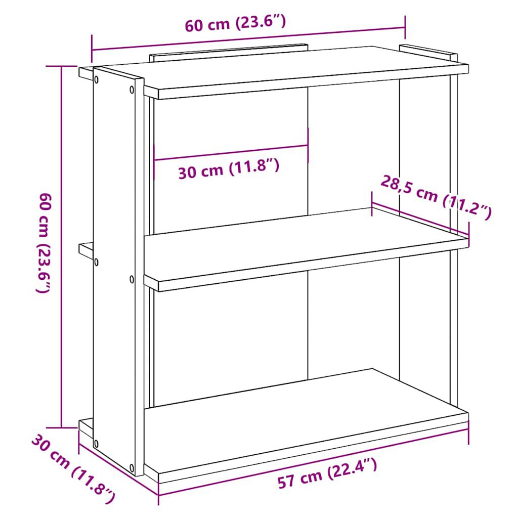 vidaXL Βιβλιοθήκη 3 Επιπέδων Καφέ Δρυς 60x30x60 εκ. Επεξεργ. Ξύλο