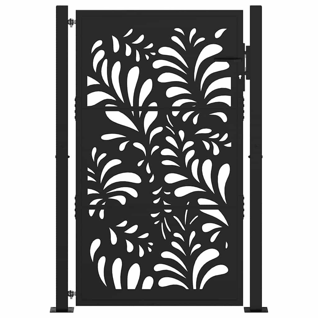vidaXL Πύλη κήπου Μαύρη 105x155 cm Ατσάλινο σχέδιο κύματος