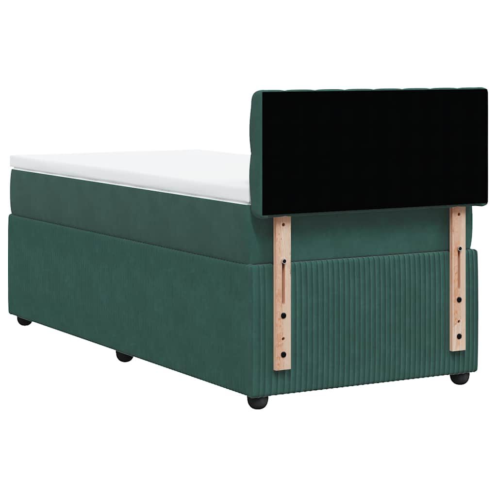vidaXL Κρεβάτι Boxspring με Στρώμα Σκούρο Πράσινο 90x200 εκ. Βελούδινο