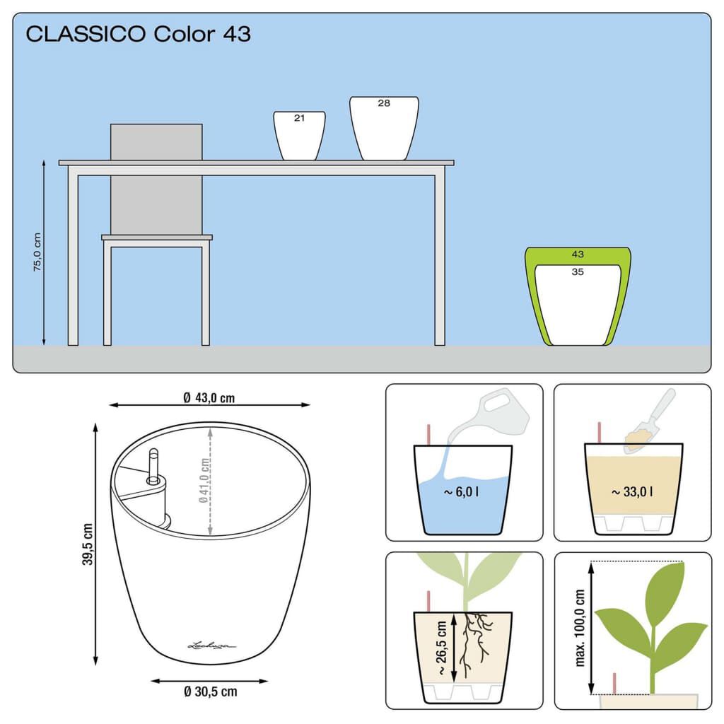 LECHUZA Γλάστρα Classico Color 43 ALL-IN-ONE Σκούρο Γκρι 13244