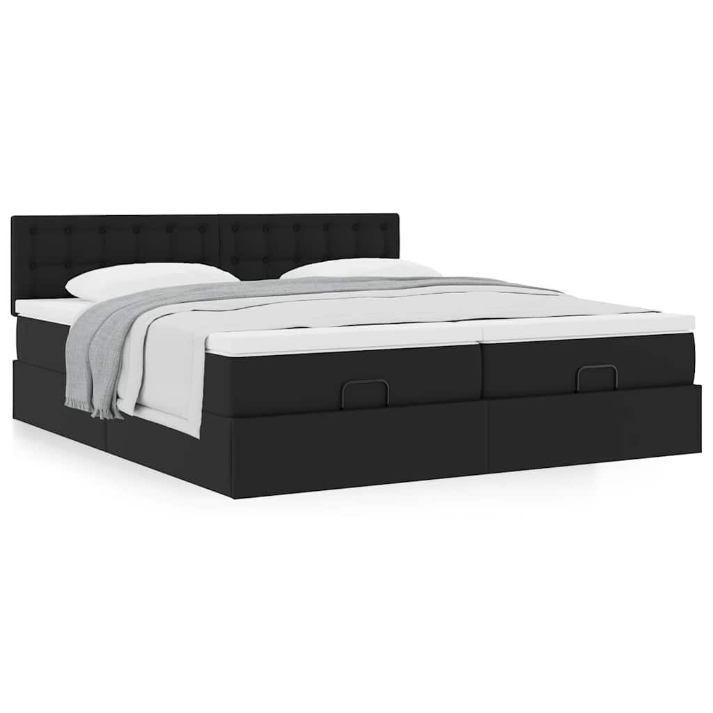vidaXL Οθωμανικό κρεβάτι με στρώματα Μαύρο 180x200cm Faux Leather