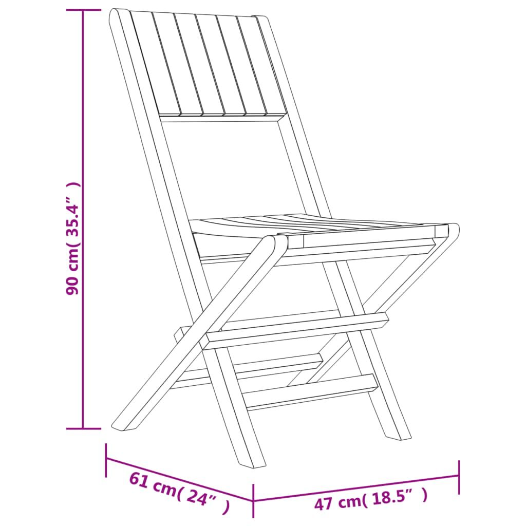 vidaXL Καρέκλες Κήπου Πτυσσόμενες 4 τεμ. 47x61x90 εκ. Μασίφ Ξύλο Teak