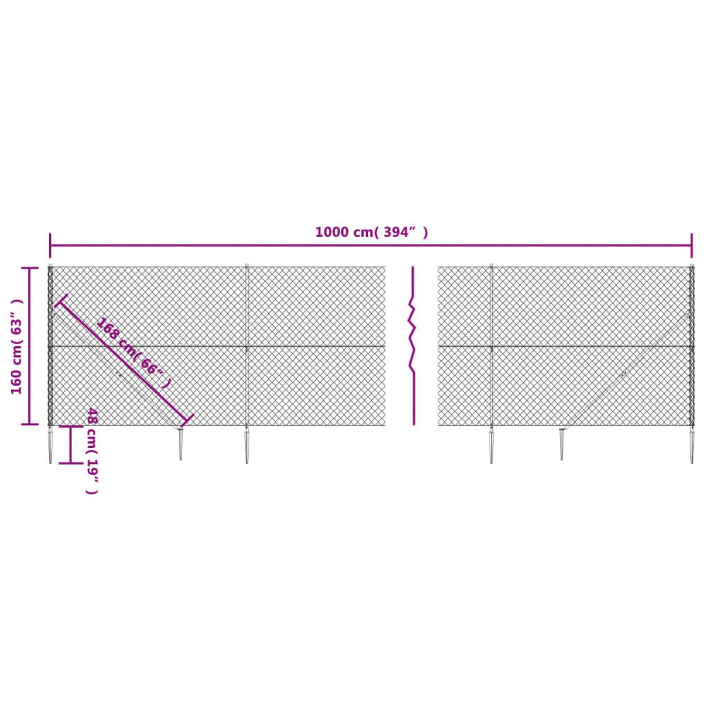 vidaXL Συρματόπλεγμα Περίφραξης Ασημί 1,6 x 10 μ. με Καρφωτές Βάσεις