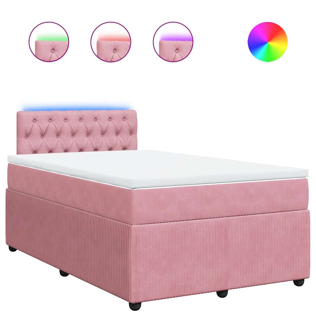vidaXL Κρεβάτι Boxspring με Στρώμα Ροζ 120x200 εκ. Βελούδινο