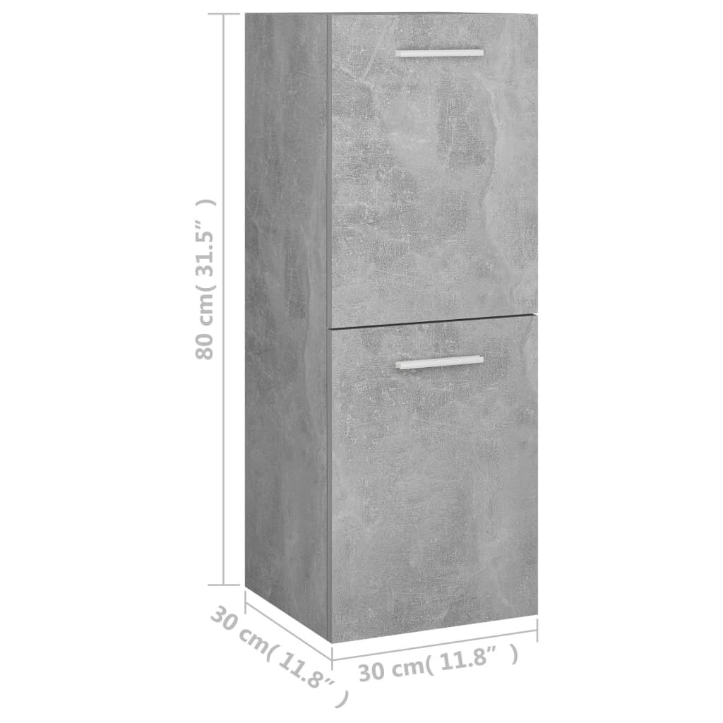 vidaXL Ντουλάπι Μπάνιου Γκρι Σκυροδέματος 30x30x80 εκ. από Επεξ. Ξύλο