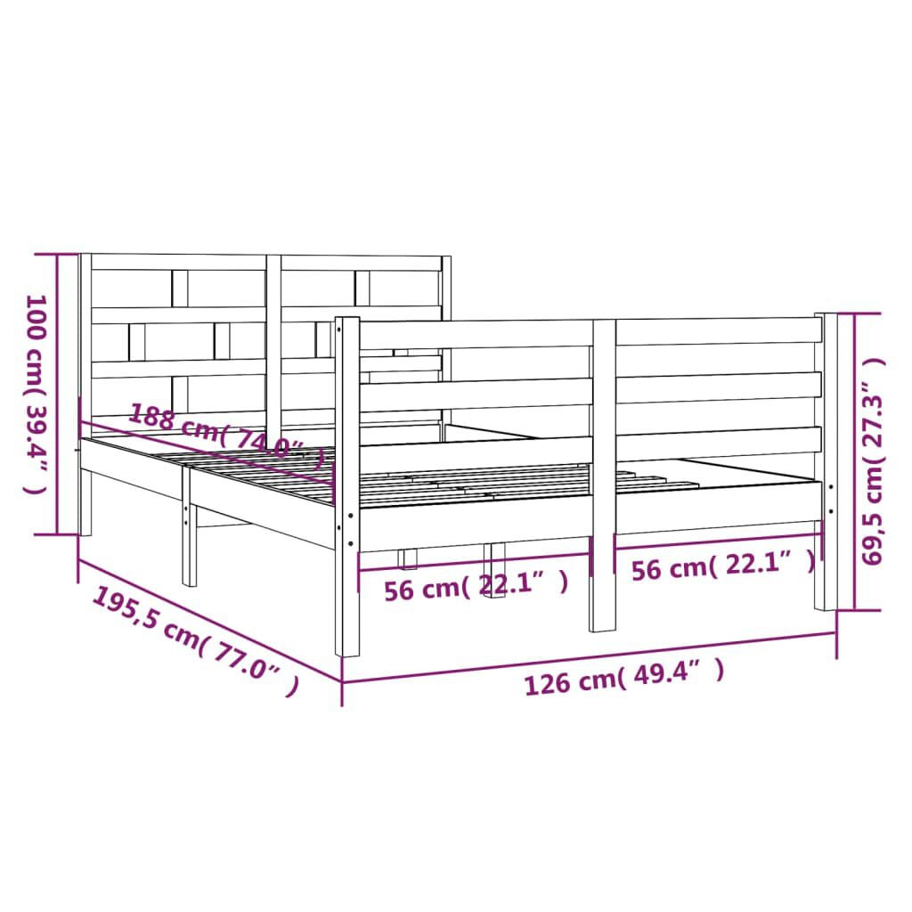 vidaXL Πλαίσιο Κρεβατιού 120 x 190 εκ. από Μασίφ Ξύλο Small Double