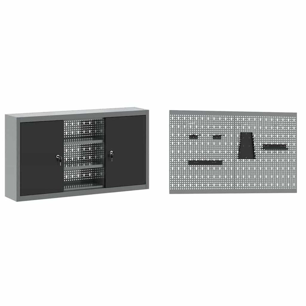 vidaXL Πάγκος εργασίας με συρτάρι 8 pcs Γκρι 100 x 55 x 200 εκ Ατσάλι
