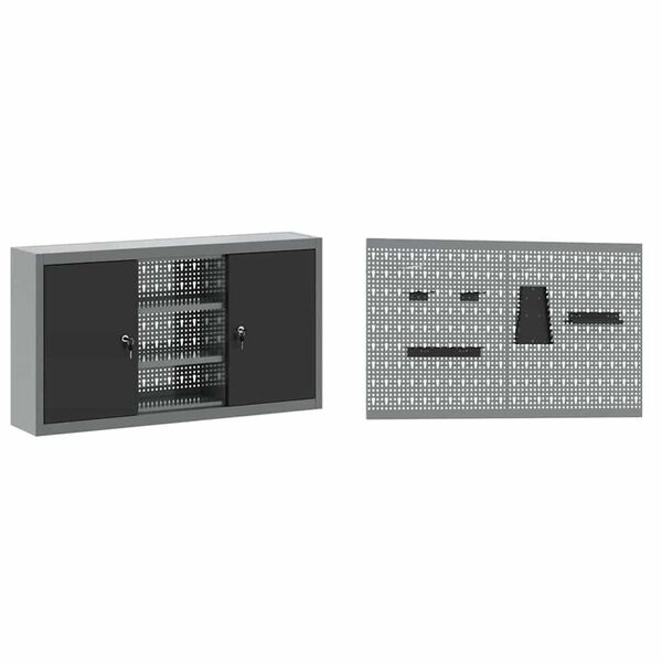 vidaXL Πάγκος εργασίας με συρτάρι 8 pcs Γκρι 100 x 55 x 200 εκ Ατσάλι