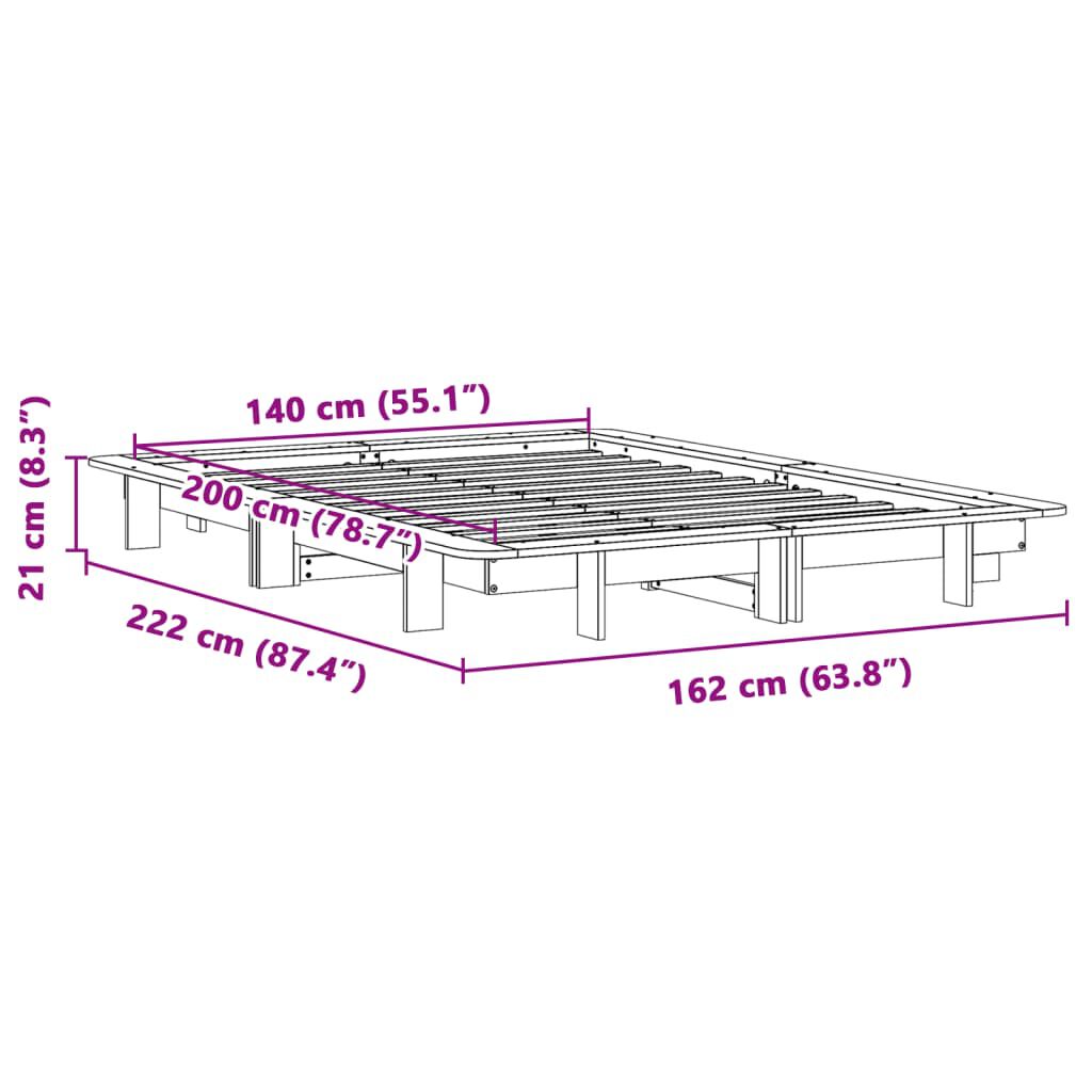 vidaXL Σκελετός Κρεβατιού Χωρίς Στρώμα Καφέ 140x200 Μασίφ Ξύλο Πεύκου