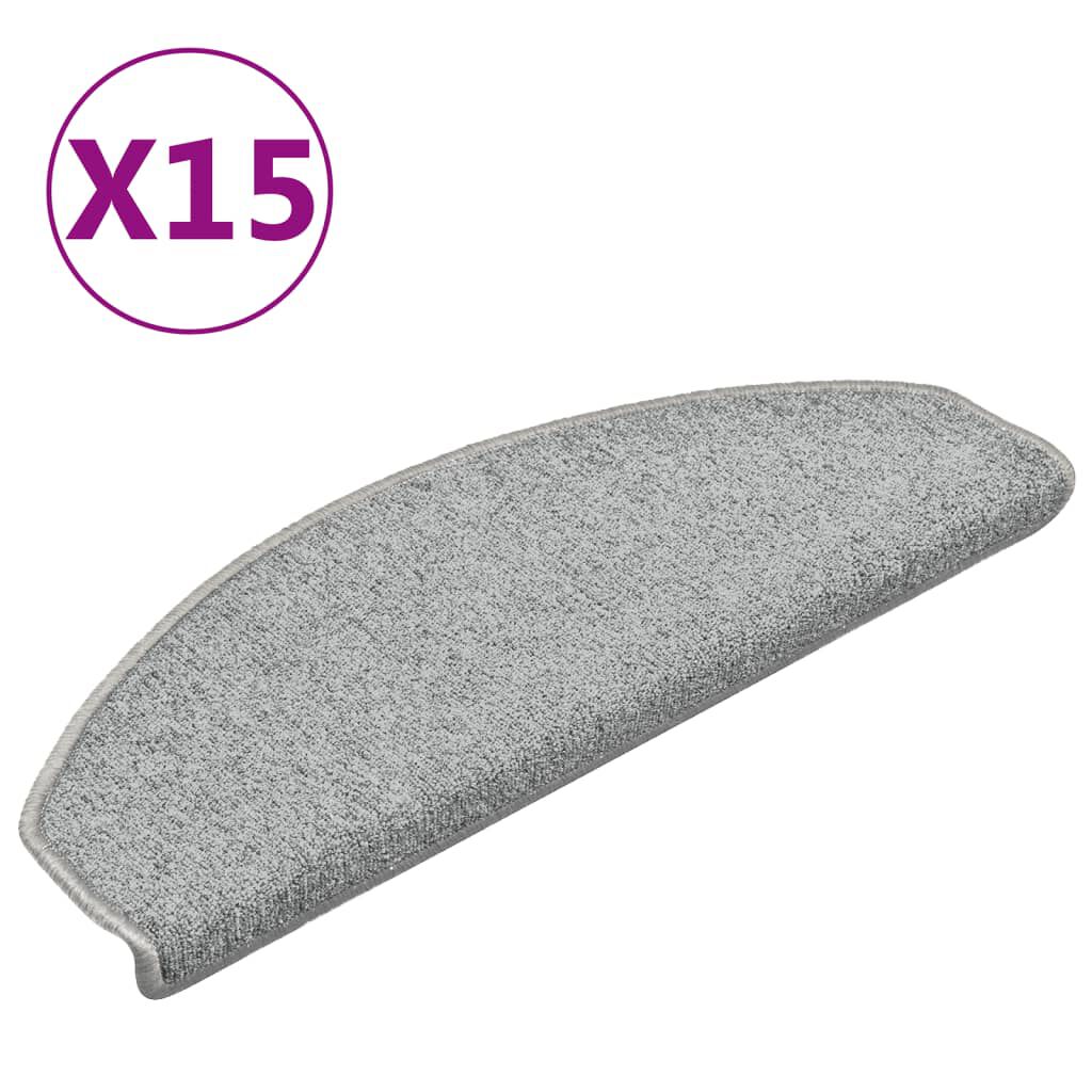 vidaXL Πατάκια Σκάλας Μοκέτα 15 τεμ. Ανοιχτό Γκρι 65 x 24 x 4 εκ.