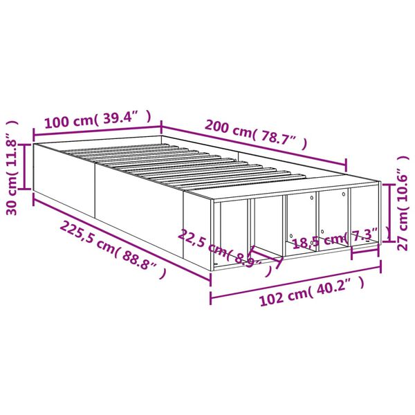 vidaXL Πλαίσιο Κρεβατιού Γκρι Σκυροδέματος 100x200 εκ. Επεξεργ. Ξύλο