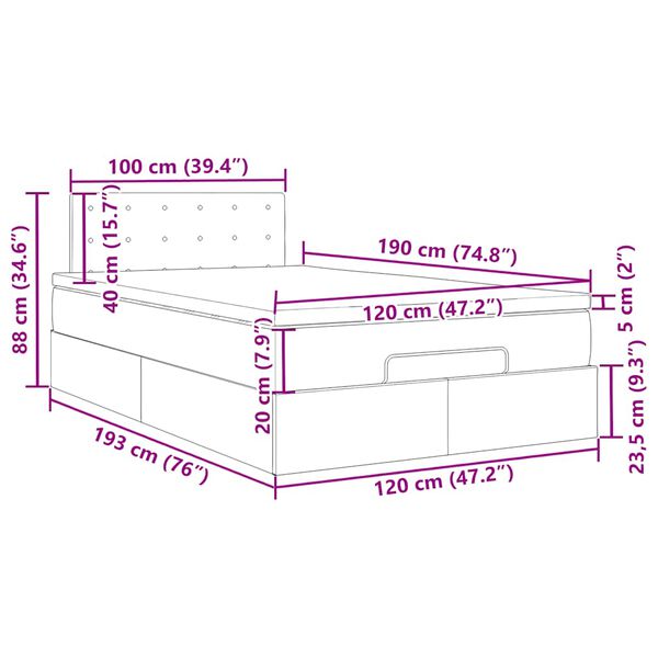 vidaXL Οθωμανικό κρεβάτι με στρώμα Μαύρο 120x190 cm Faux Leather