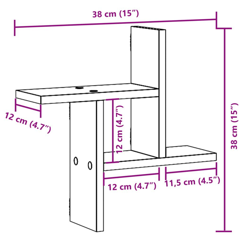 vidaXL Ραφιέρες Τοίχου 2 τεμ. Λευκές 38x12x38 εκ. από Επεξ. Ξύλο