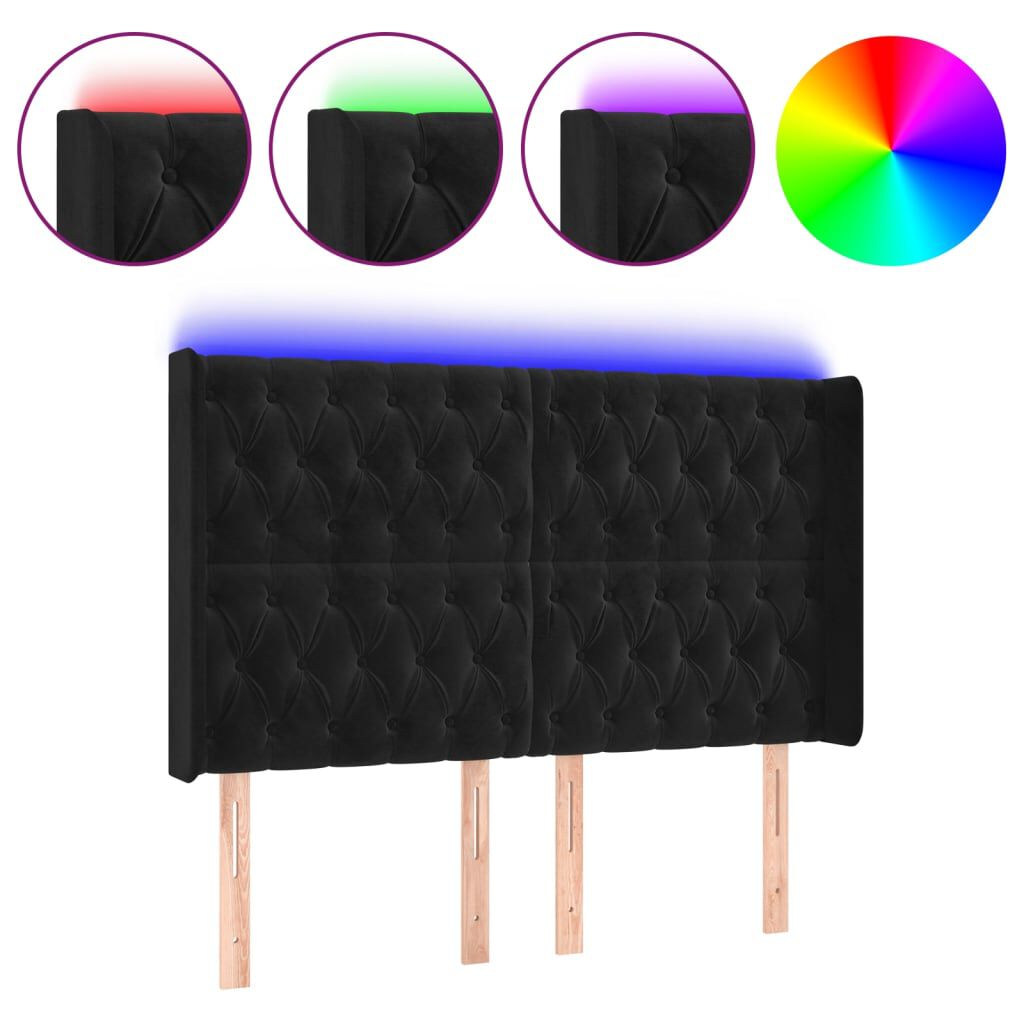 vidaXL Κεφαλάρι Κρεβατιού LED Μαύρο 147x16x118/128 εκ. Βελούδινο
