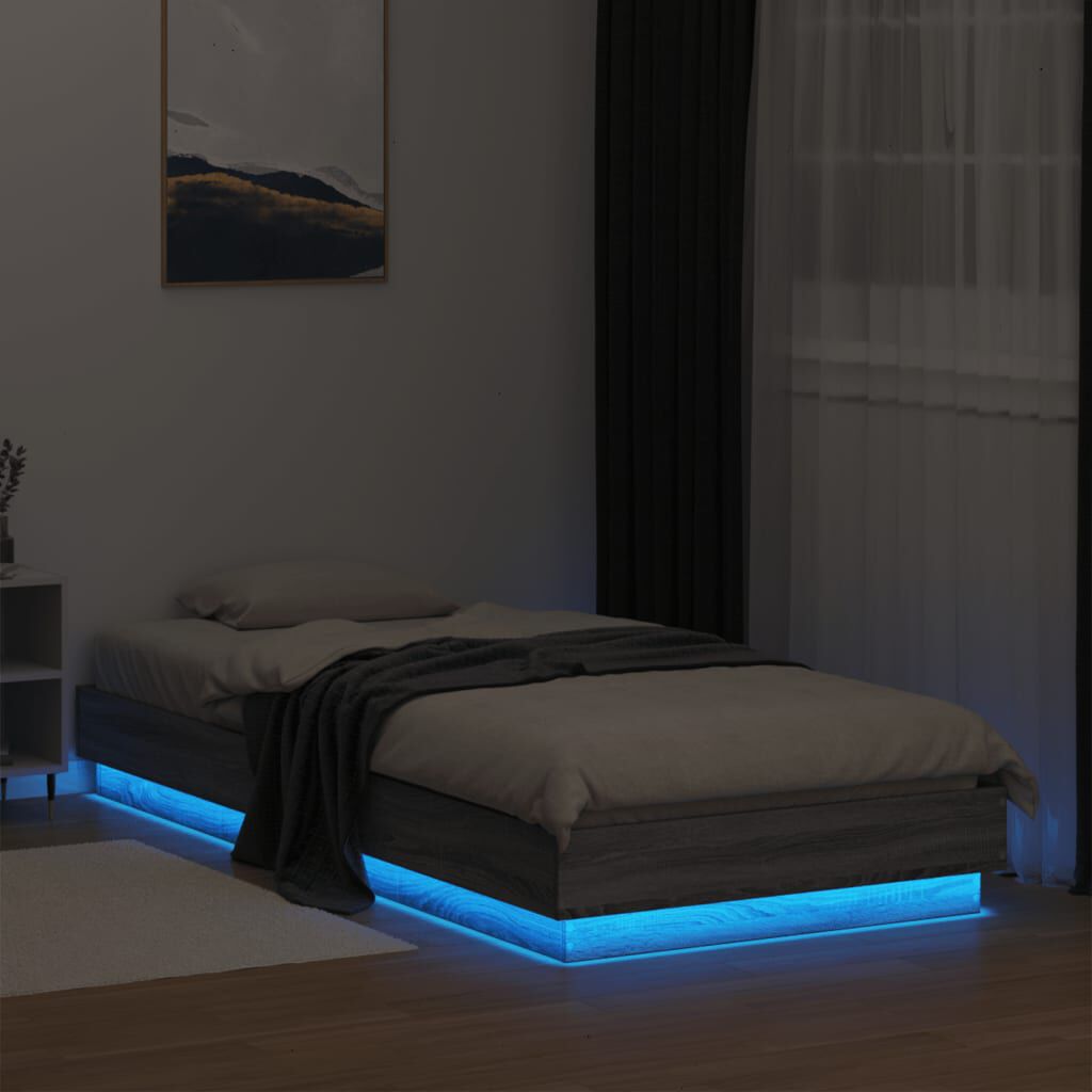 vidaXL Πλαίσιο Κρεβατιού με λυχνίες LED Γκρι sonoma 90 x 200 εκ.