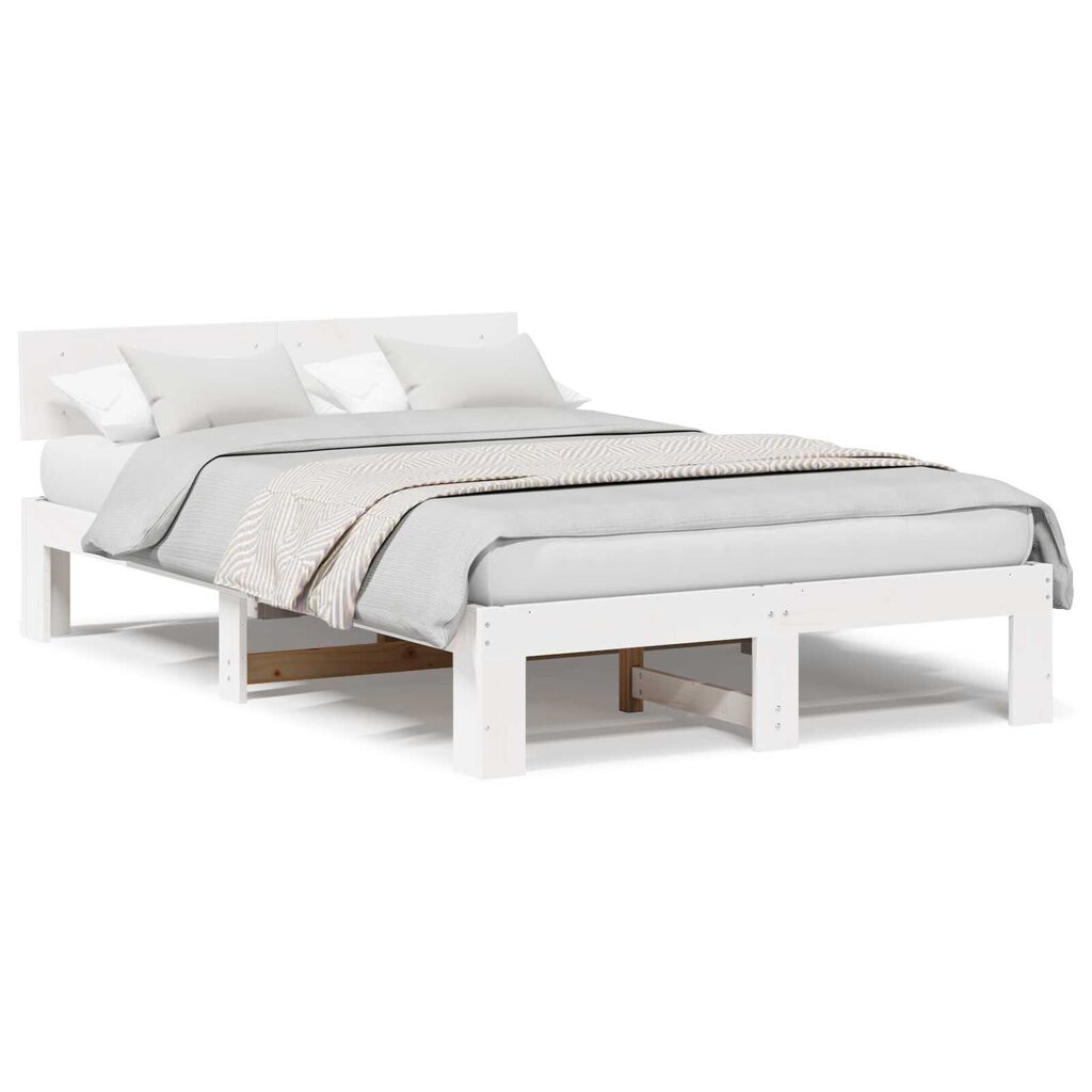 vidaXL Σκελετός Κρεβατιού Λευκό 135 x 190 cm Μασίφ ξύλο πεύκου