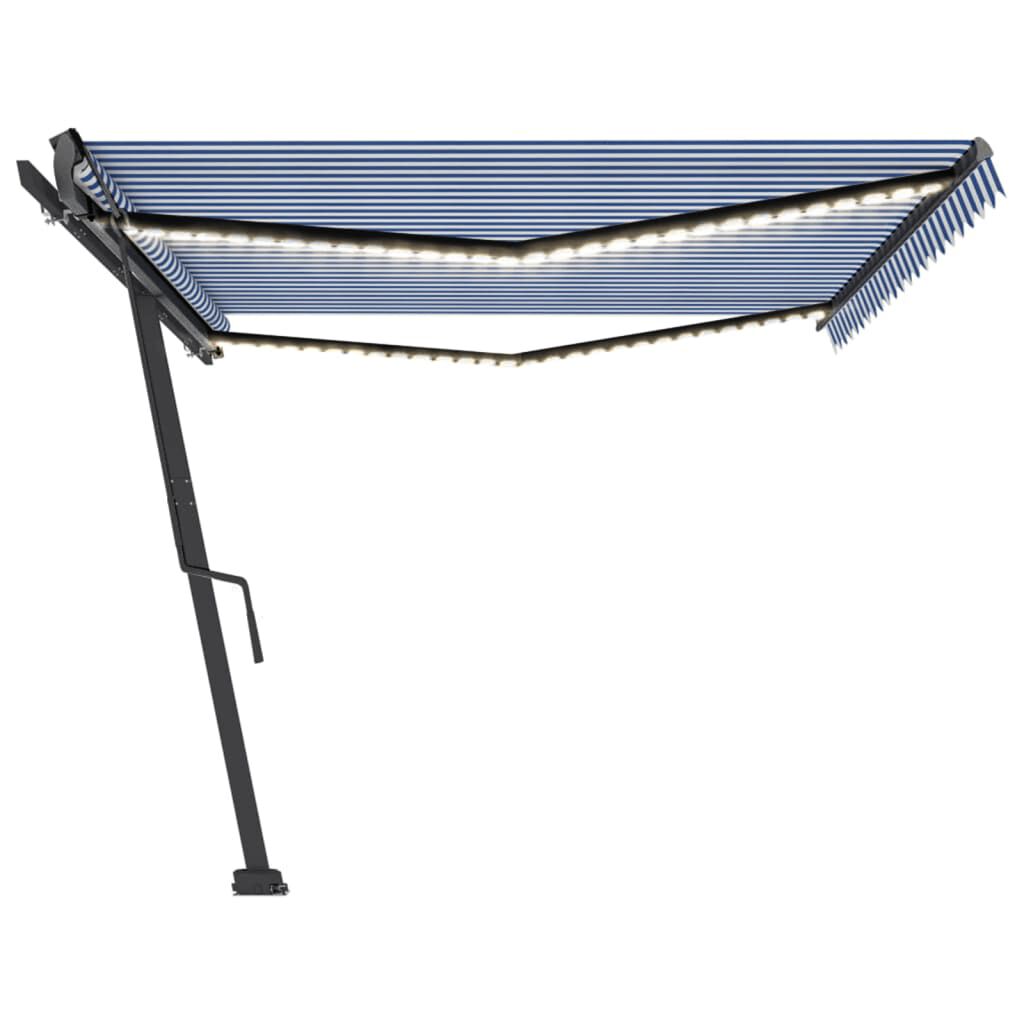 vidaXL Τέντα Συρόμενη Χειροκίνητη με LED Μπλε / Λευκό 500 x 300 εκ.