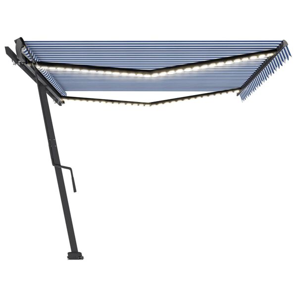 vidaXL Τέντα Συρόμενη Χειροκίνητη με LED Μπλε / Λευκό 500 x 300 εκ.