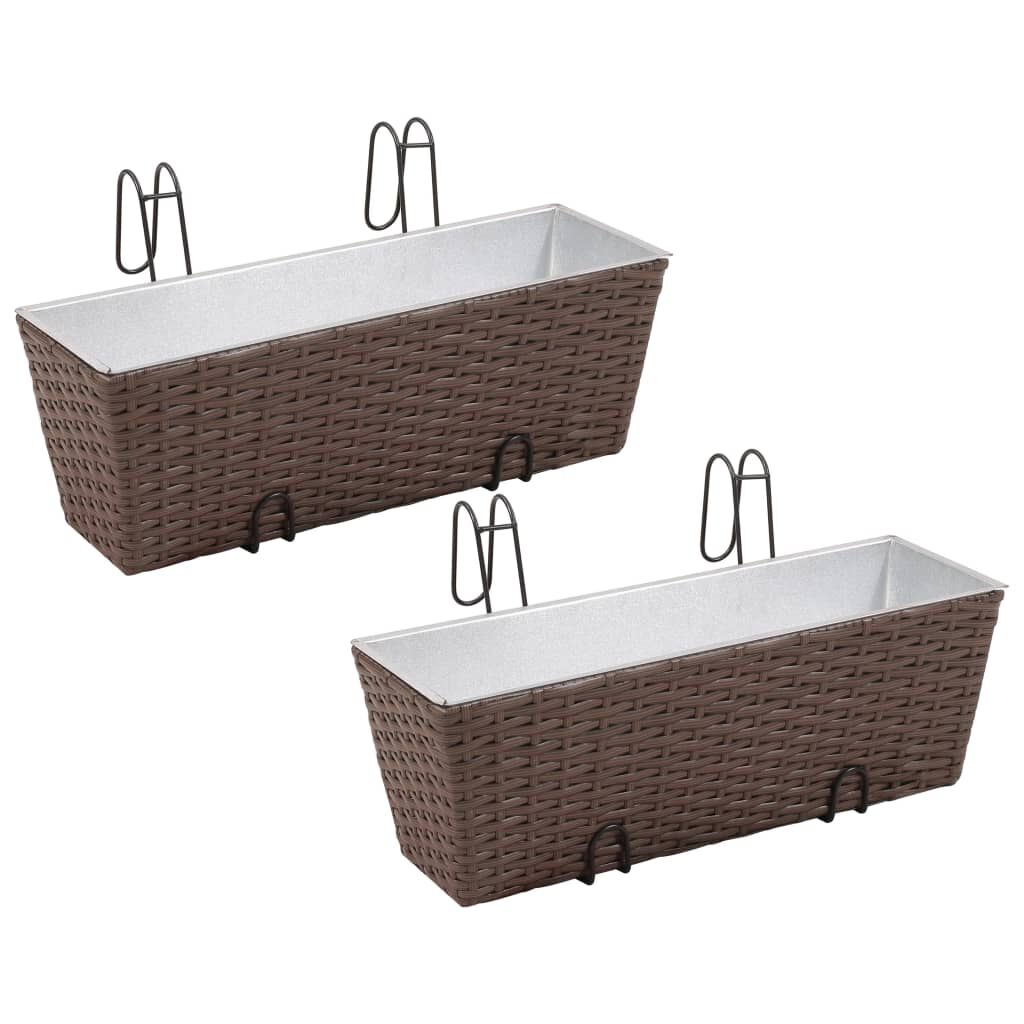 Σετ 2 τμχ Τραπεζοειδής Ζαρντινιέρα Rattan 50 cm Καφέ