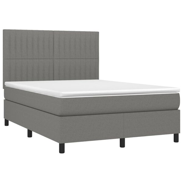 vidaXL Κρεβάτι Boxspring με Στρώμα & LED Σκ.Γκρι 140x190εκ. Υφασμάτινο