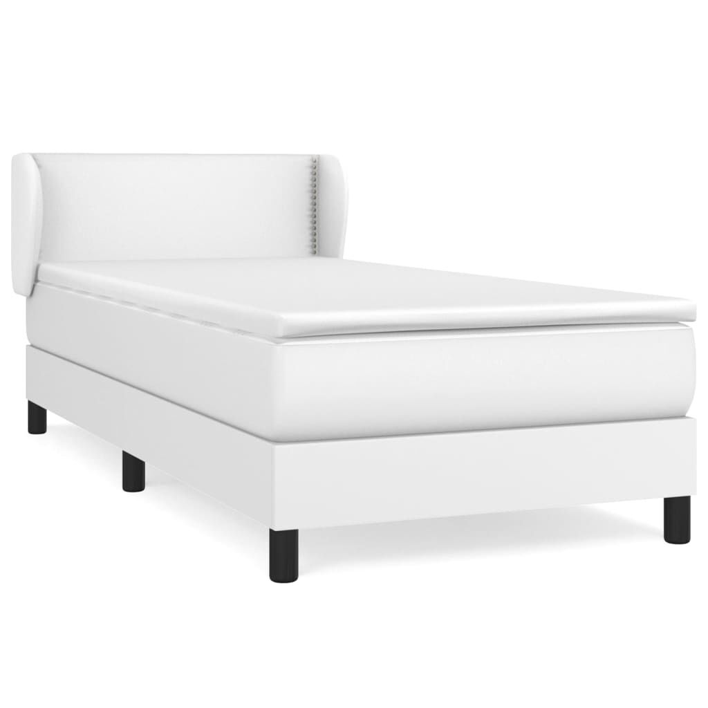vidaXL Κρεβάτι Boxspring με Στρώμα Λευκό 90x200εκ. από Συνθετικό Δέρμα