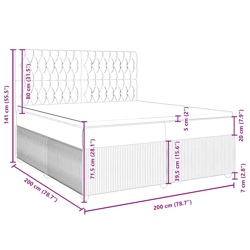 vidaXL Κρεβάτι Boxspring με Στρώμα Ανοιχτό Γκρι 200x200 εκ. Βελούδινο