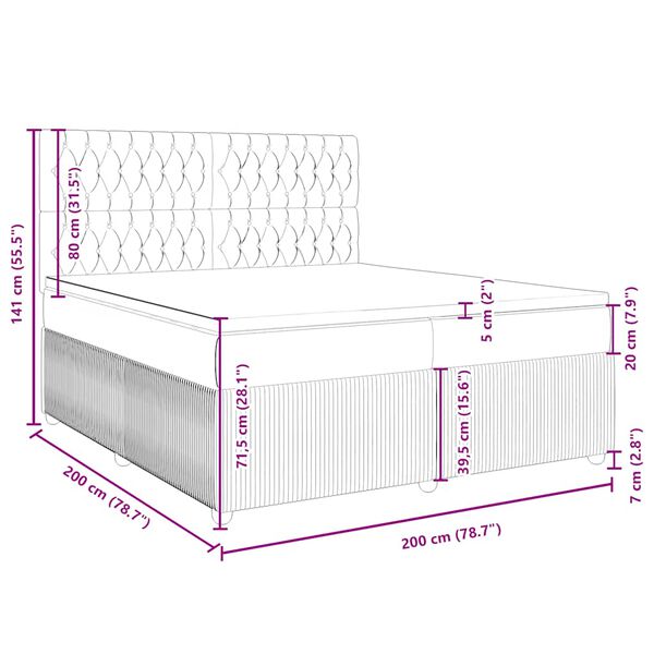 vidaXL Κρεβάτι Boxspring με Στρώμα Ανοιχτό Γκρι 200x200 εκ. Βελούδινο