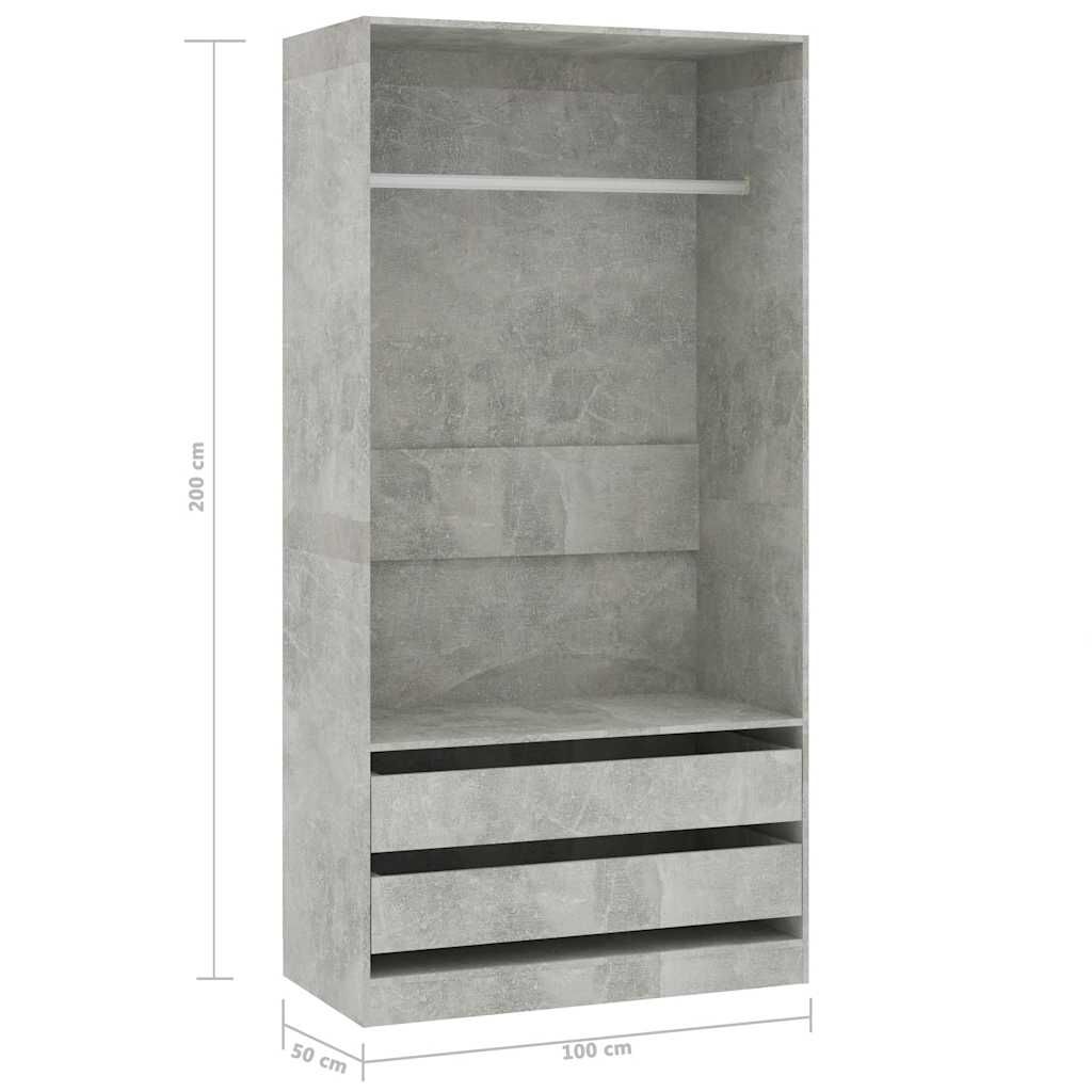 vidaXL Ντουλάπα Γκρι του Σκυροδέματος 100 x 50 x 200 εκ. Επεξ. Ξύλο